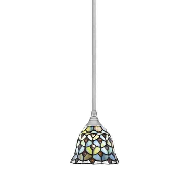 Unbranded Sparta 100-Watt 1-Light Brushed Nickel Shaded Pendant Light Mini Pendant with Crescent Art Glass and No Bulb Included