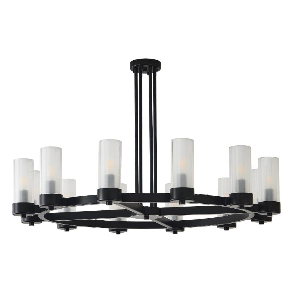 Modern 12-Light Black Wagon Wheel Chandelier with Dual-Layer Glass Shades for Kitchen Island price history on PriceWatchPro