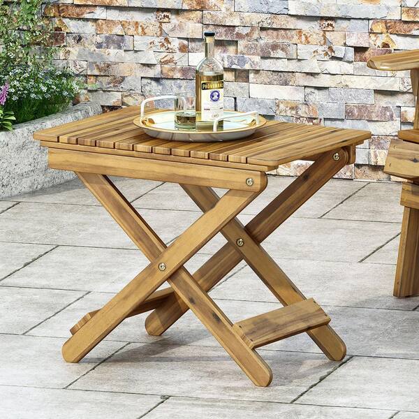 Coporesell Natural Acacia Wood Rectangle Folding Outdoor Side Table ...
