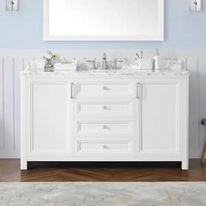 Sandon 60 in. W x 22 in. D x 34.5 in. H Single Sink Bath Vanity in White with Carrara Marble Top