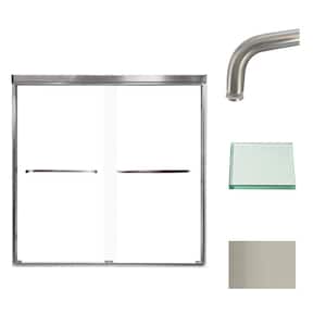 Cara 59 in. W x 60 in. H Sliding Semi-Frameless Shower Door in Brushed Stainless with Clear Glass