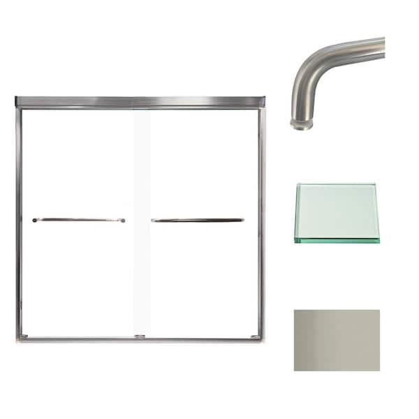 Transolid Cara 59 in. W x 60 in. H Sliding Semi-Frameless Shower Door in Brushed Stainless with Clear Glass