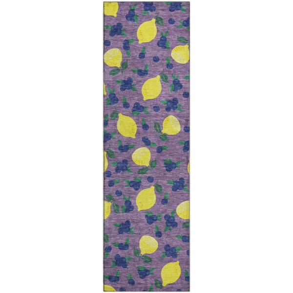 Mayfield Premium Machine Washable Abstract AMF2354 Lavender 2 ft. x 7 ft. Runner Rug