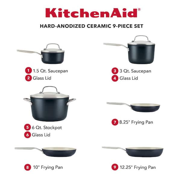 KitchenAid Hard Anodized Ceramic Non-Stick 3 Quart Cookware Sauce Pan with  Lid