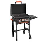 On The Go 2-Burner Propane Gas Grill 22 in. Flat Top Griddle in Black with Hood