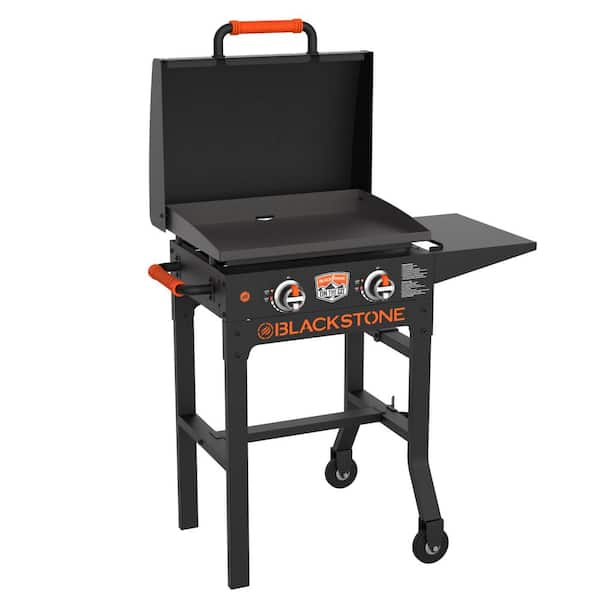 On The Go 2-Burner Propane Gas Grill 22 in. Flat Top Griddle in Black with  Hood