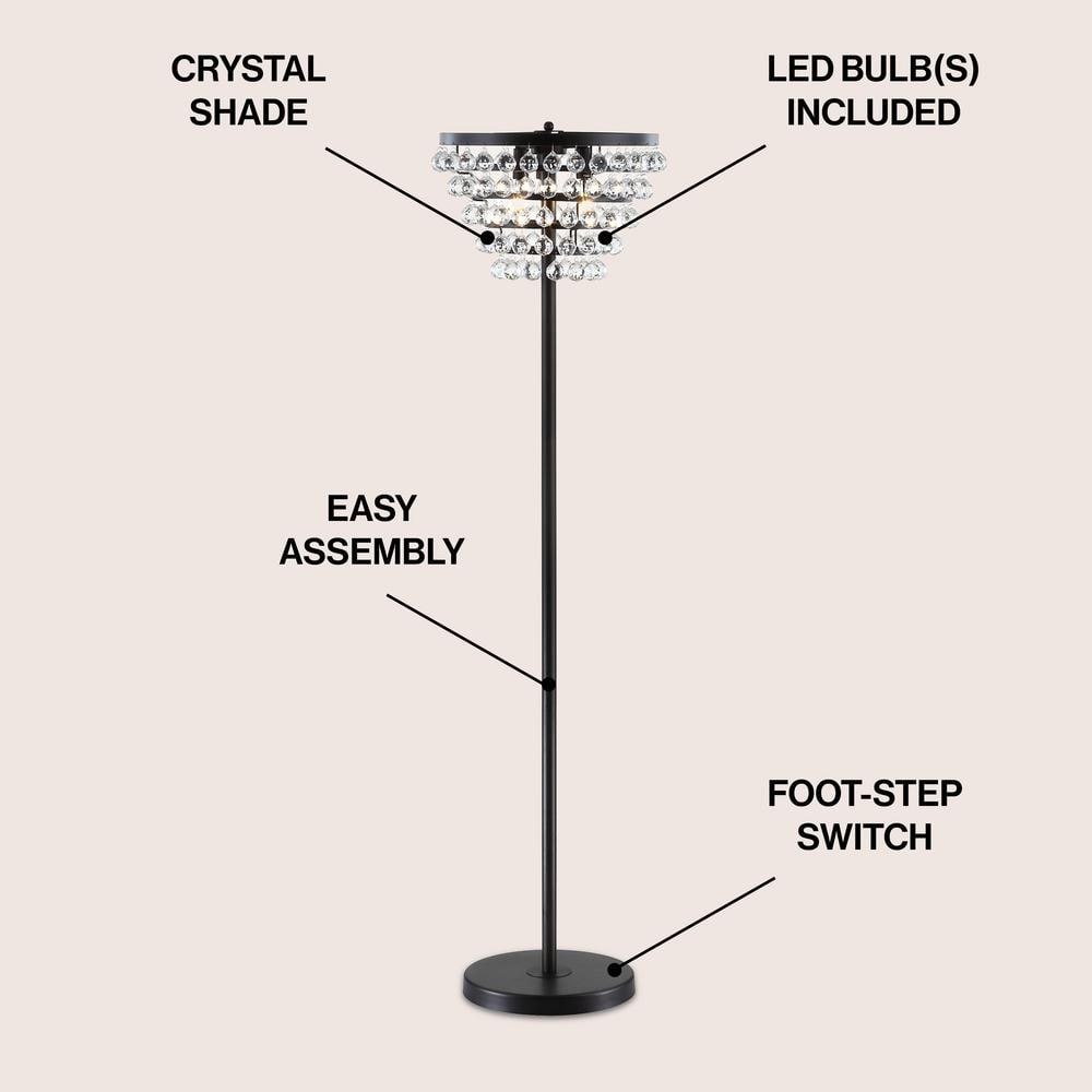 Jemma 60" Bronze/Clear Crystal LED Floor Lamp, Modern Transitional