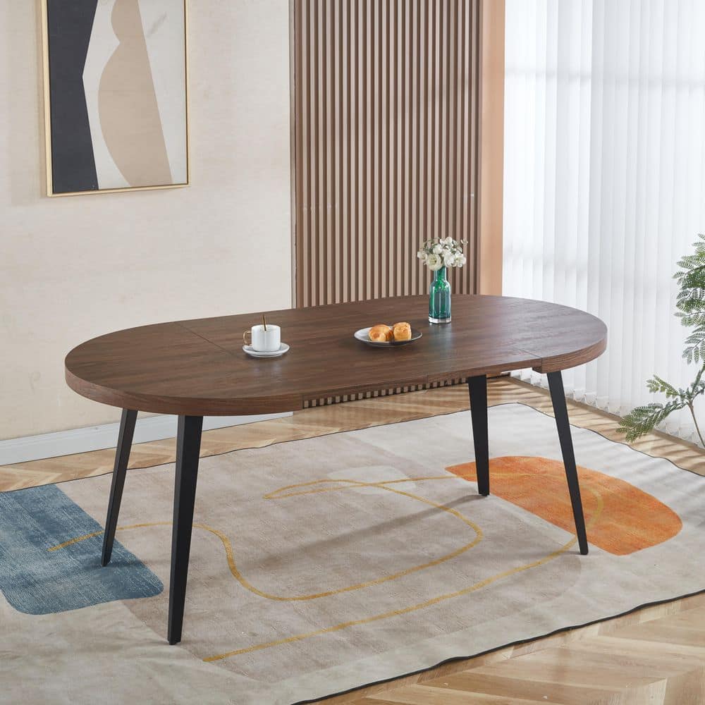 Randolph Mid Century Walnut Wood 39.37 in. W Extendable 4-Legs Dining Table Seats 6