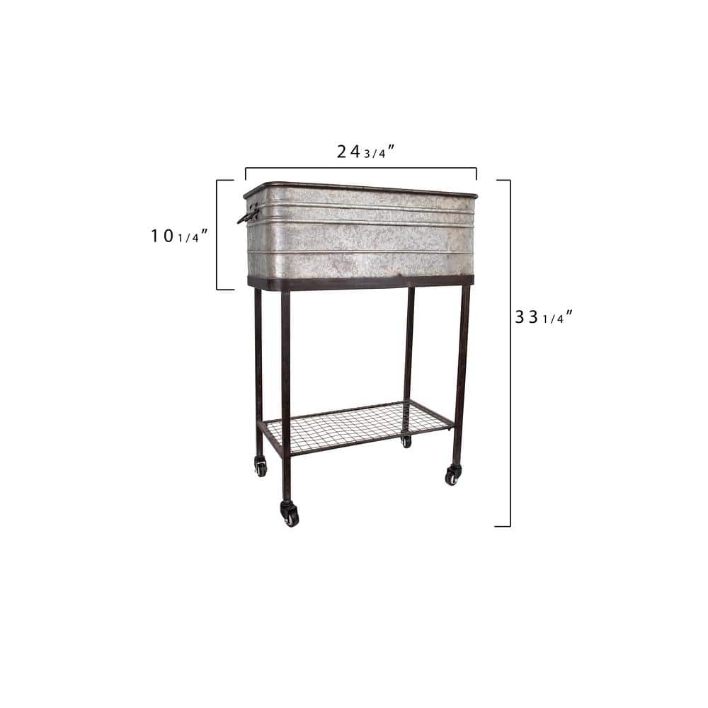 Galvanized Silver and Black Metal Planter Tub on Casters