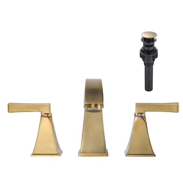 8 in. Widespread Double Handle Bathroom Faucet with Pop-up Drain Kit and 24" Supply Lines Included in Gold