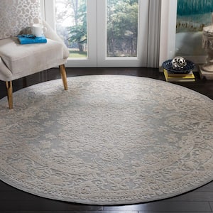 Reflection Light Gray/Cream 7 ft. x 7 ft. Round Border Floral Area Rug