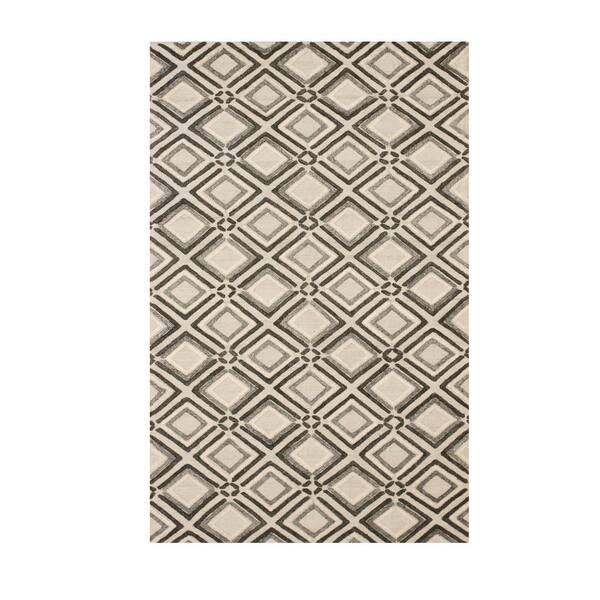 EORC Gray 5 ft. x 8 ft. Handmade Wool Contemporary Geometric Raga Area Rug