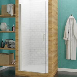 Lancer 23 in. x 72 in. Semi-Frameless Hinged Shower Door with TSUNAMI GUARD in Brushed Nickel