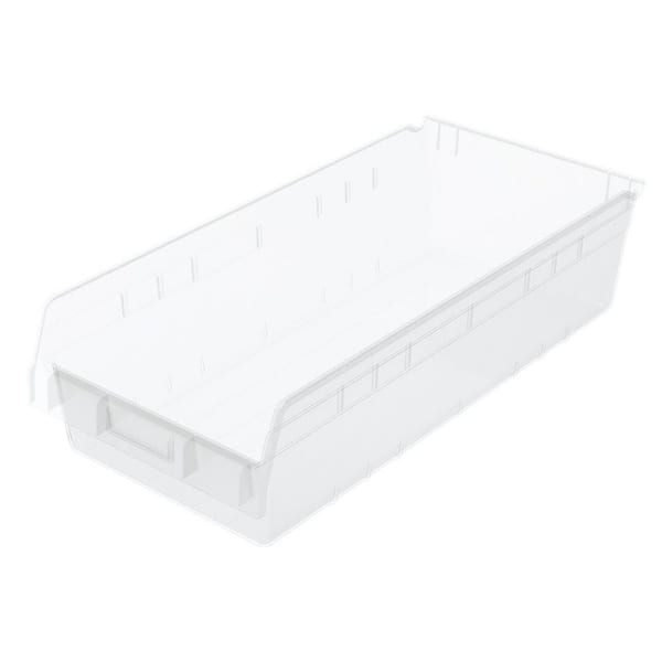 30014 Plastic Nesting ShelfMax Storage Bin Box, 24 in. D x 11 in. W x 6 in. H, Clear, 6-pack
