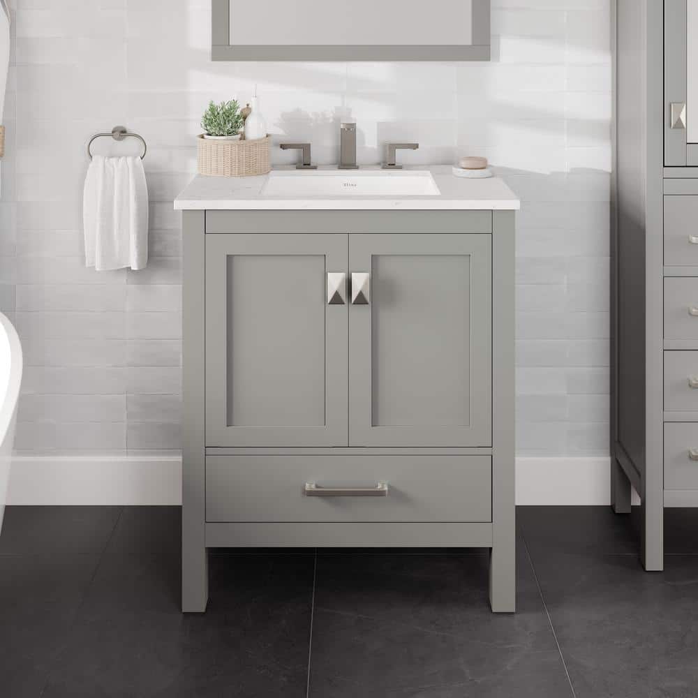 Aberdeen 30 in. Single Sink Gray Bath Vanity with White Carrara Quartz Top (Assembled) price history on PriceWatchPro