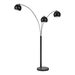 Caldwell 74.5 in. 3-Light Black Arc Floor Lamp with Metal Shades and Black Marble Base