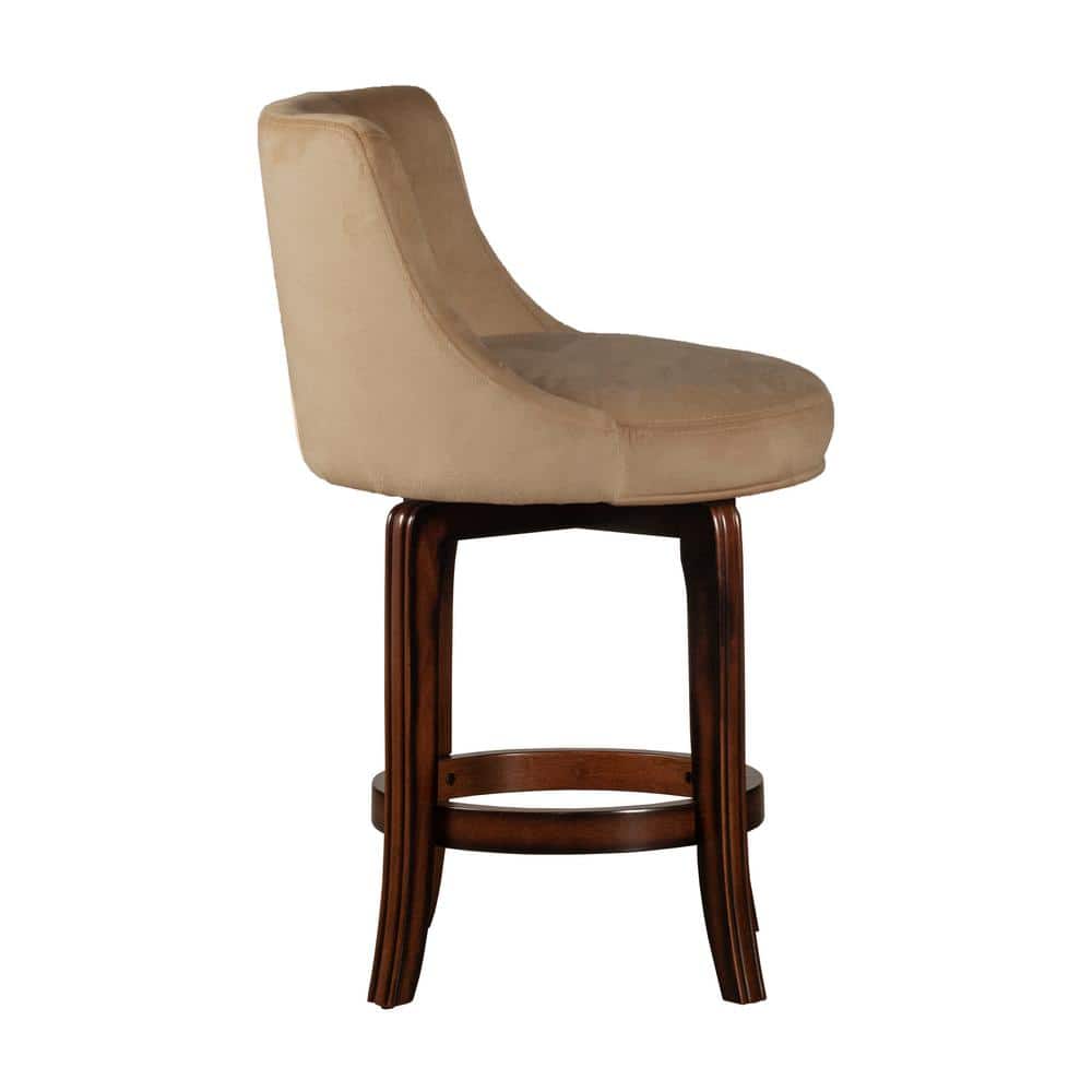 Napa Valley Dark Brown Cherry Swivel Counter Stool with Khaki Fabric
