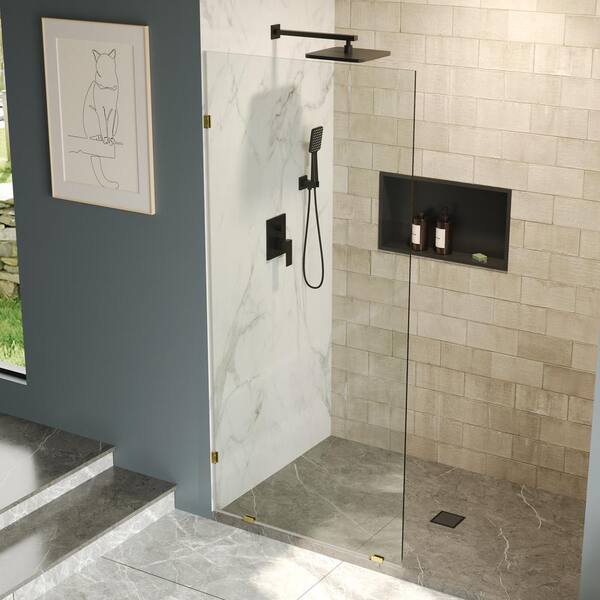 DEERVALLEY 36 in. W x 78 in. H Frameless Fixed Single Panel Shower Door in Brushed Gold with 3/8 in. (10mm) Clear Glass