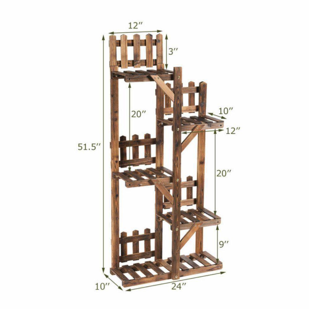 5-Tier Dark Brown Solid Fir Wood Plant Stand
