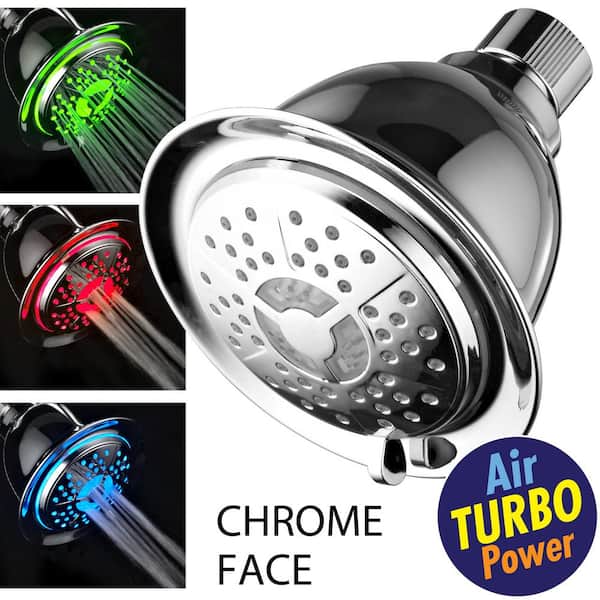 Luminex by PowerSpa 7-Color 4-Setting LED Shower Head with Air Jet LED Turbo ... 