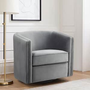 Kaitlyn Gray Pleated Velvet Swivel Chair with Reversible Seat Cushion