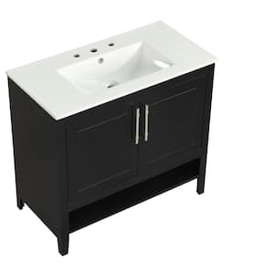 36 in. W Freestanding Black Bath Vanity with White Ceramic Top