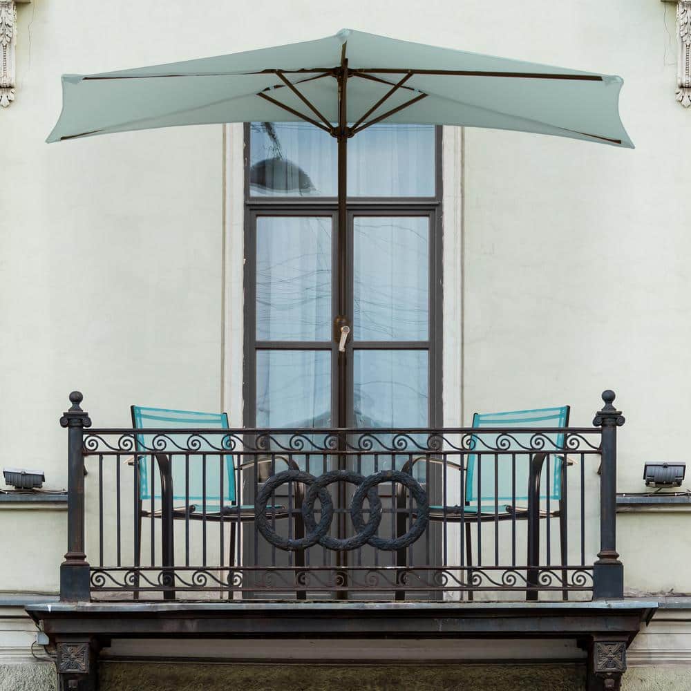 Dusty Green 9ft Rectangular Market Umbrella with Black Aluminum Pole
