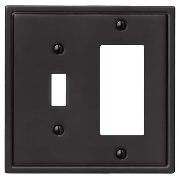 Amerelle Sinclair Insulated 2-Gang Matte Black 1-Toggle/1-Rocker Stamped Steel Wall Plate