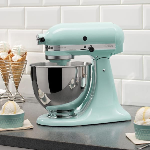KitchenAid 5 qt. 10-Speed Blue Stand Mixer With Flat Beater, 6-Wire Whip and Dough Hook Attachments KSM150PSIC - Depot