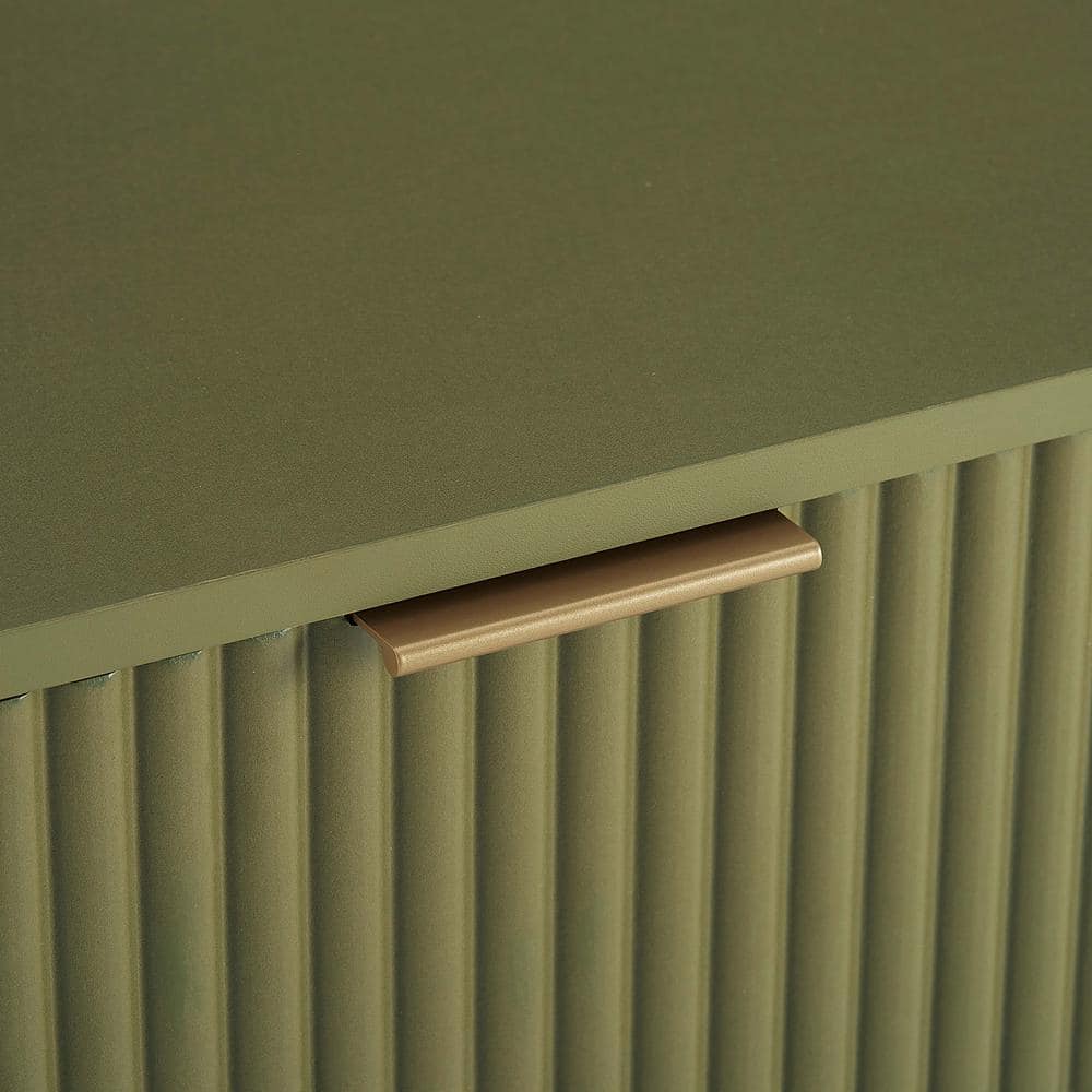 Olive Green Vertical Ribbed 6-Drawer Double Dresser with Soft Close