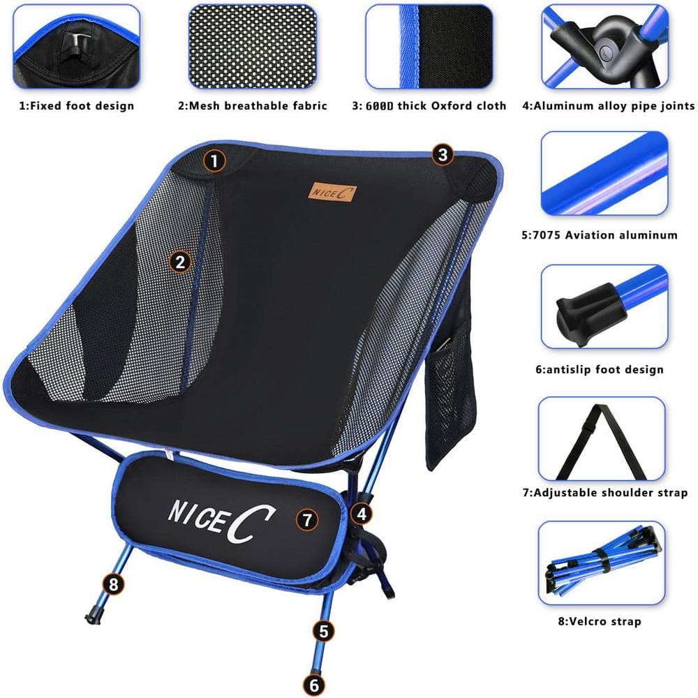 Blue Ultralight Armless Camping Chair with Mesh Back