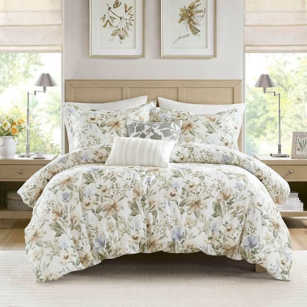 Herbal 5-Piece Multi Cotton Full/Queen Sateen Printed Duvet Cover Set