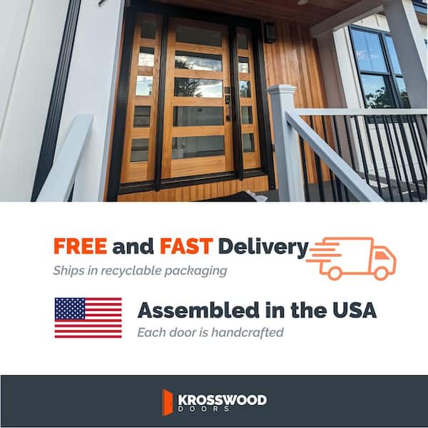 60 in. x 80 in. Modern Hemlock Right-Hand/Inswing 5-Lite Clear Glass Unfinished Wood Prehung Front Door with Sidelites