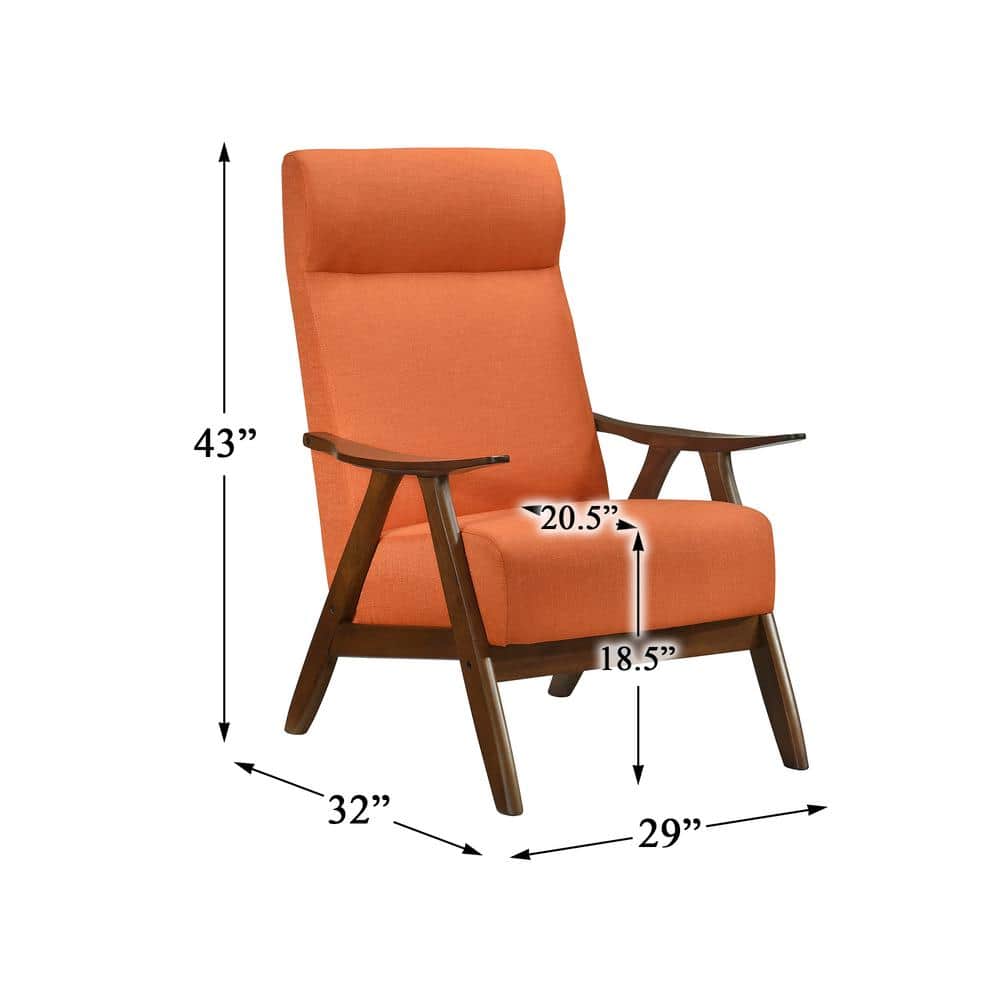 Kalmar Mid-Century Orange Linen and Wood Accent Chair