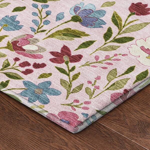 Mayfield Premium Machine Washable Abstract AMF2438 Pink 8 ft. x 8 ft. Round Rug