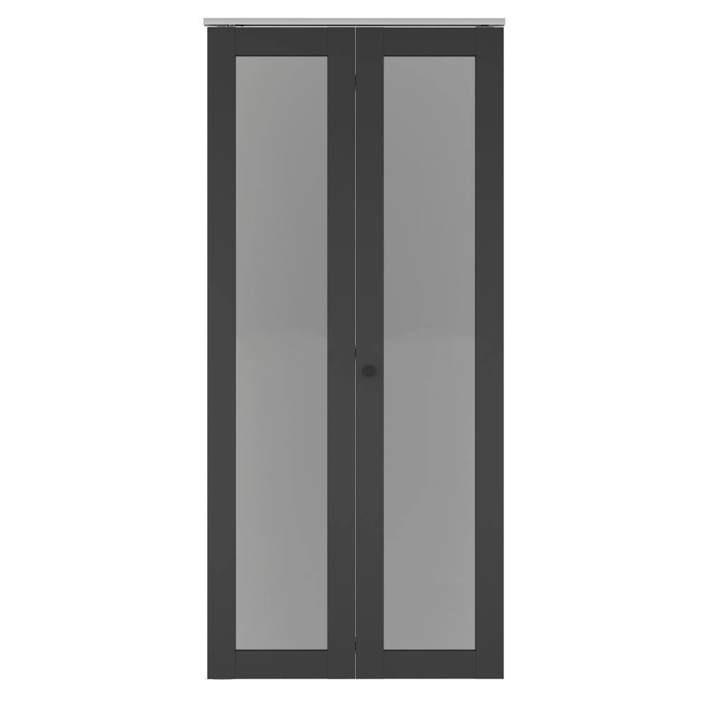 Calhome 36 in. x 80 in. Full Lite Frosted Glass Solid Core Black MDF