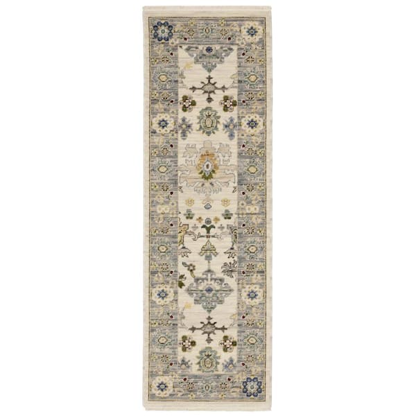 AVERLEY HOME Lavista Ivory/Multi-Colored 2 ft. x 6 ft. Classic Persian Oriental Wool/Nylon Blend Indoor Runner Area Rug