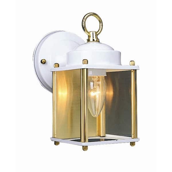 Design House Coach White & Polished Brass Outdoor Wall-Mount Downlight Sconce