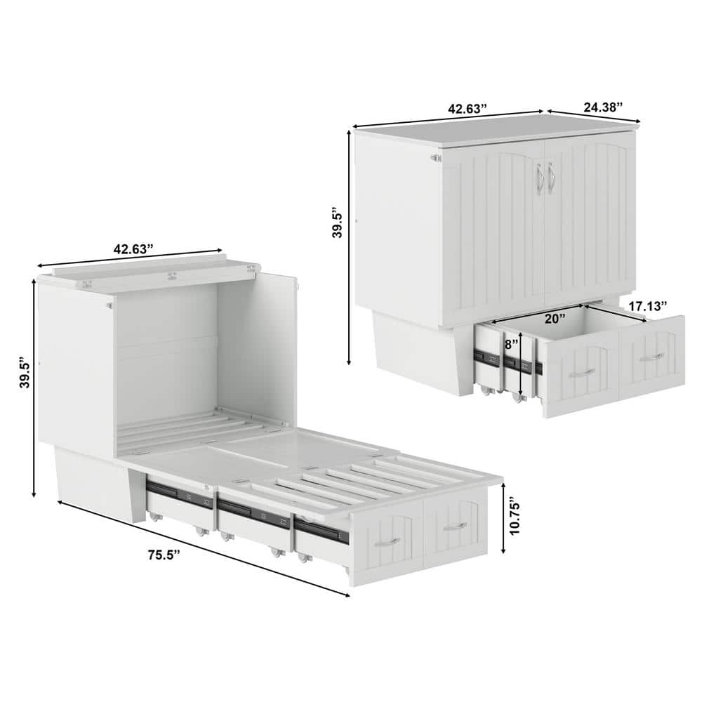Nantucket White Twin Murphy Bed Chest with Storage Drawers