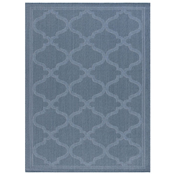 Bermuda Navy 8 ft. x 10 ft. Machine Washable Border Trellis Indoor/Outdoor Area Rug