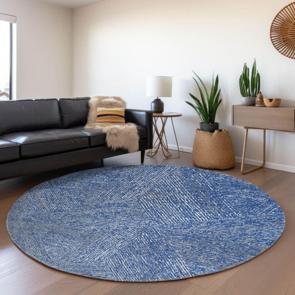 Mayfield Premium Machine Washable Abstract AMF991 Navy 8 ft. x 8 ft. Round Rug price history on PriceWatchPro