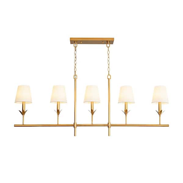 HUOKU Lenus 5-Light 53.5 in. Painted Antique Gold Linear