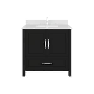 Boulder 36 in. W x 22 in. D Bath Vanity in Espresso with Engineered Stone Top with White Sink and Drawer Organizer