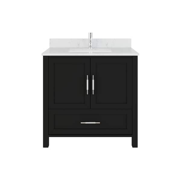 Boulder 36 in. W x 22 in. D Bath Vanity in Espresso with Engineered Stone Top with White Sink and Drawer Organizer