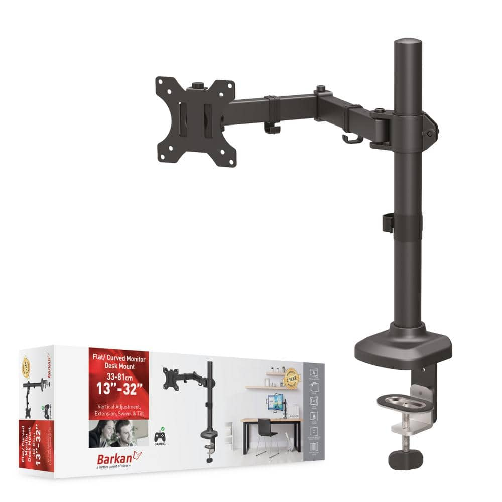 Barkan a Better Point of View Barkan 13 - 32 in. Full Motion - 5 Movement Flat/Curved Monitor Desk Mount in Black