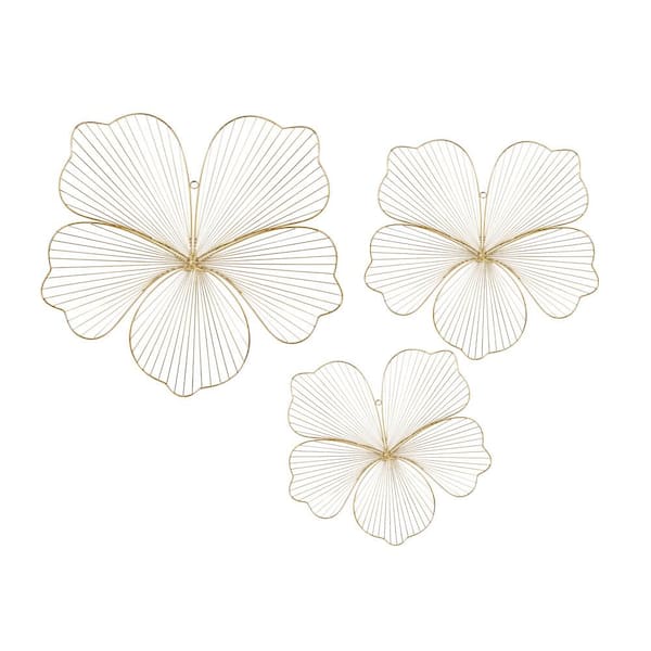 CosmoLiving by Cosmopolitan Metal Gold Floral Wall Decor (Set of 3) 91031 The Home Depot