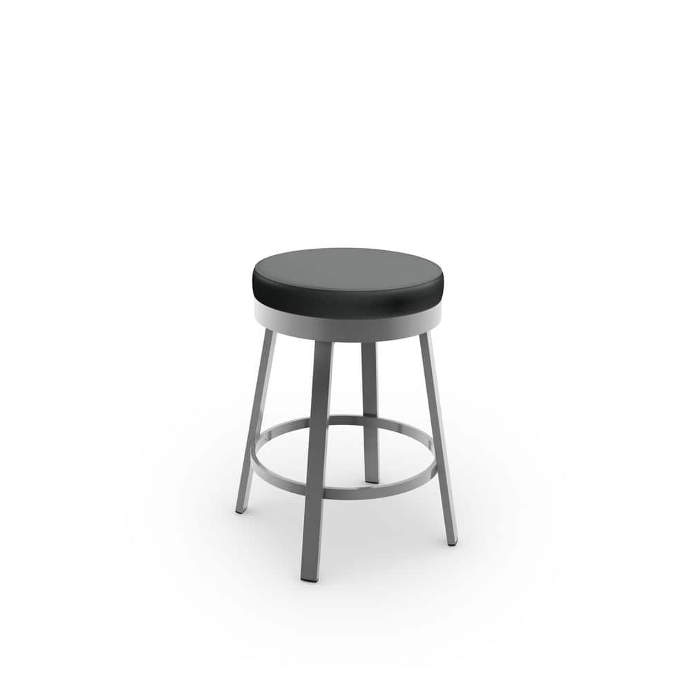 31" Swivel Backless Bar Stool in Metallic Grey and Charcoal Black