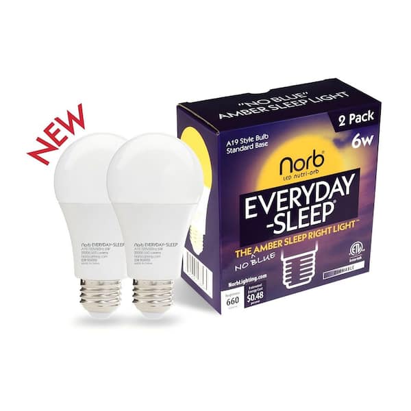 NorbEVERYDAY-SLEEP 6W Equivalence Low-Blue Sleep-Enhancing A19 2000K Light Bulb (2-Pack)
