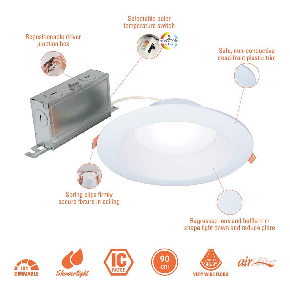 6-Inch White Adjustable LED Downlight for Indoor/Outdoor Use