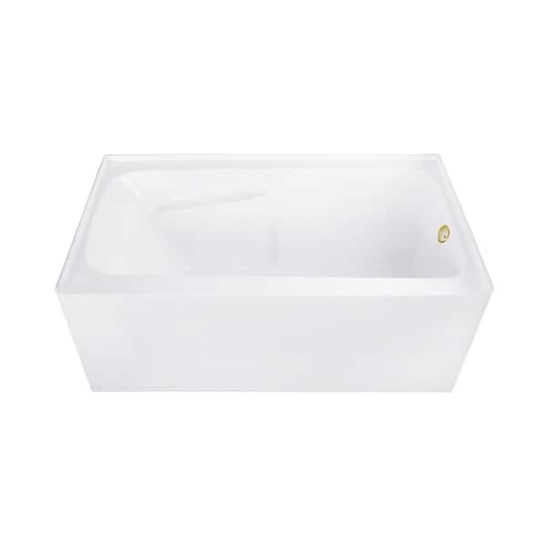 Aqua Eden 54 in. x 30 in. Acrylic Rectangular Alcove Soaking Bathtub with Right Drain in Glossy White/Brushed Brass